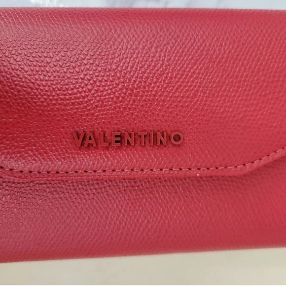 Valentino Red Leather Wallet with Textured Finish